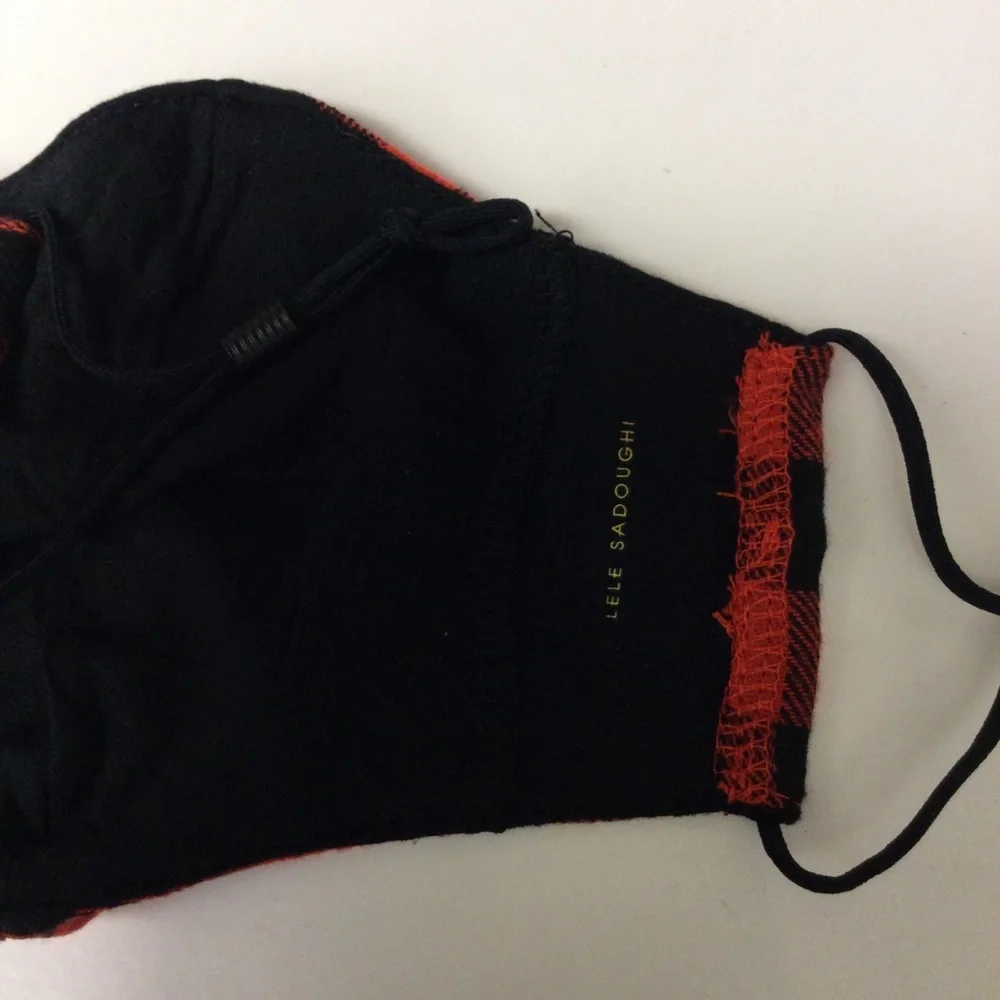 LELE SADOUGHI BUFFALO CHECK WITH PEARLS FACE MASK RED BLACK NWT
